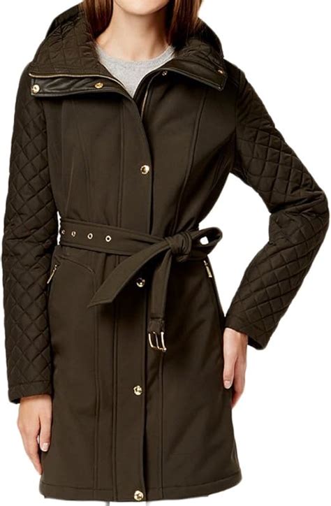 michael kors faux leather trim quilted sleeve belted trench coat|Michael Kors coats.